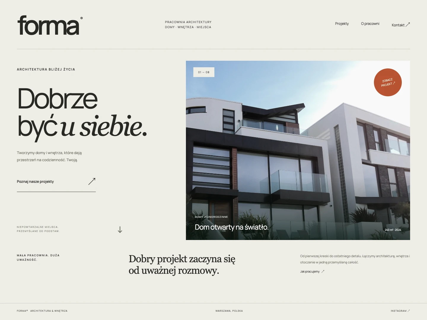 Nowa koncepcja strony Forma: rozbudowana prezentacja architektury w eleganckiej kompozycji