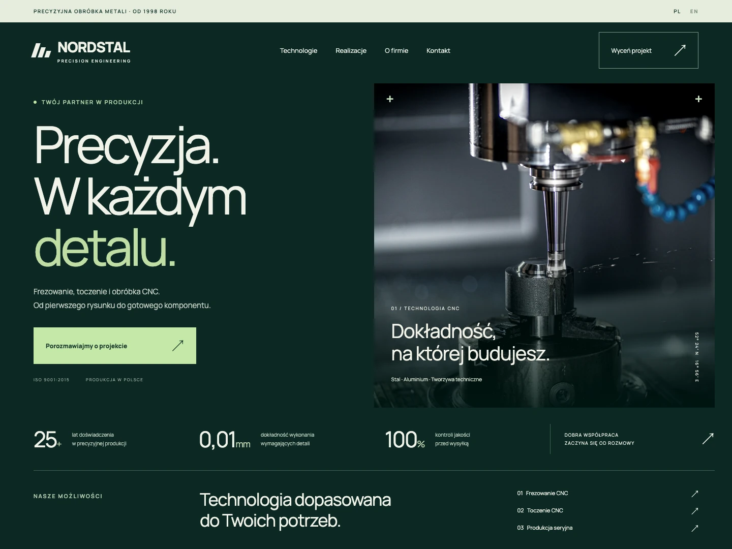 Nowa koncepcja strony Nordstal: mocna typografia, fotografie przemysłu i uporządkowana oferta